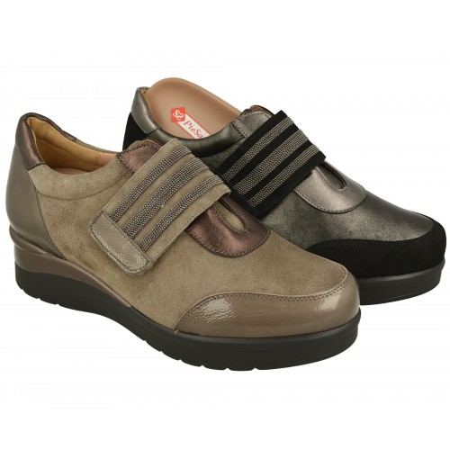 Velcro de Piesanto en piel acero metal con tira de velcro combinada y piso de poliuretano aligerado de gran espesor y confort Velcro de Piesanto en piel acero metal con tira de velcro combinada y piso de poliuretano aligerado de gran espesor y confort