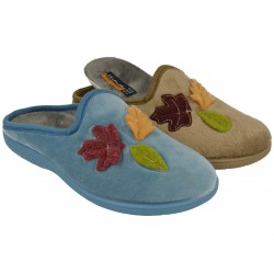 Zapatilla chinela del Doctor Cutillas de paño terciopelo con bordado flores, planta de descanso extraible y piso de caucho