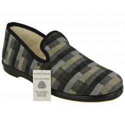 Zapatilla mocasín del Doctor Cutillas en paño de lana estampado rayas con confortable piso de esponja