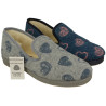 Zapatilla mocasín de Doctor Cutillas de paño estampado corazones con piso de goma esponja confortable
